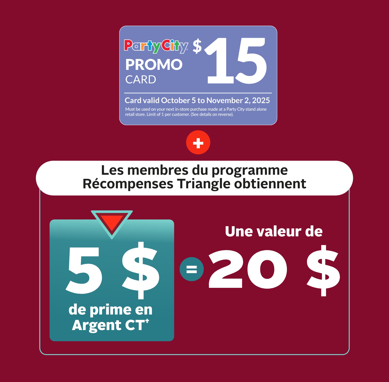 Promo card to show PC Promo card + 5 $ de prime en Argent CT = Une valeur de 20 $