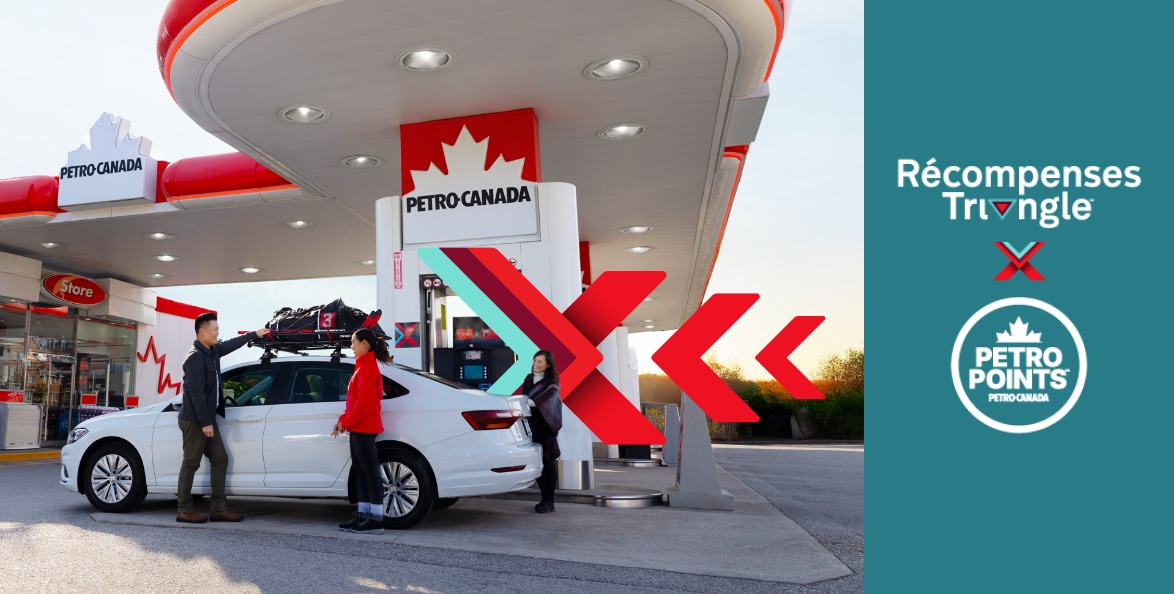 Faites le plein de récompenses Obtenez de l'Argent Canadian TireMD* quand vous faites le plein chez Petro-CanadaMC ou dans un poste Essence+ avec Récompenses TriangleMD.